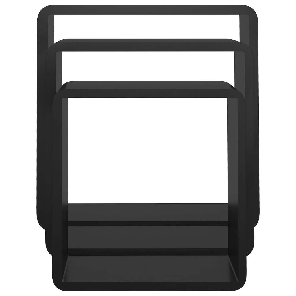 Scaffalature, mensole da parete e sporgenze, mensole cubiche da parete, 3 pezzi, in MDF nero