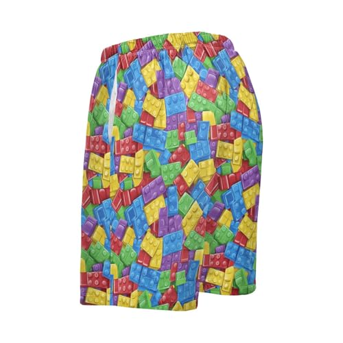 Men's Pajama Bottoms, Building Blocks Sleep Pajamas Shorts Sleepwear Colorful Lounge Short Pants Pjs4