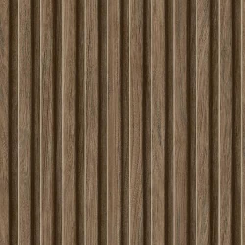 Fine Decor Carta da parati a doghe in legno, effetto parete a doghe realistiche, stile 3D, rivestimento murale per salotti, camere da letto e corridoi, finitura opaca liscia, color noce FD44158 (10,05