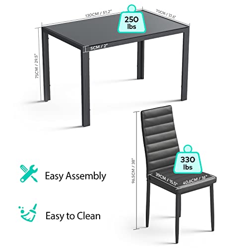 Gizoon Glass Dining Table Sets For 6, 7 Piece Kitchen Table And Chairs Set For 6 Person, Pu Leather Modern Dining Room Sets For Home, Kitchen, Living Room Black #TOP2