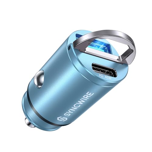 Image of SYNCWIRE 90W Cigarette Lighter USB C & USB Car Adapter [PD 45W & QC 45W] Super Mini Metal Car Charger USBC Quick Charge Compatible with iPhone 15 14 13 12 Pro Max, Google Pixel 7, Samsung, Blue