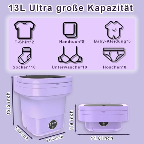 Portable Mini Waschmaschine Mit Schleuder - 13L Camping Waschmaschine Mini Washing Machine Faltbare,...