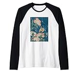 Hokusai Peonías y Canarias Arte Japonés Vintage Camiseta Manga Raglan