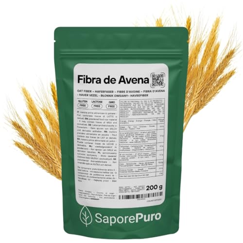 SaporePuro Fibra de Avena en polvo 200 g - Sin Gluten - Fuente natural de fibra