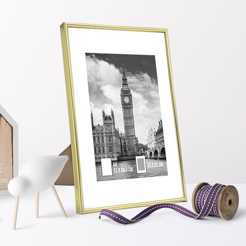 Image of GOmaize Front Loading Aluminum alloy Gold Picture Frame A4 Set of 3 Wall and Table Mounting