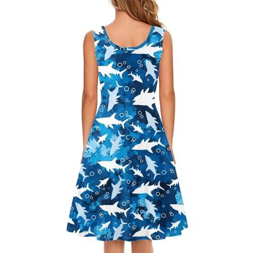 Image of Women Stylish Tank Dresses Sleeveless Round Neck Midi Casual Dress with Pocket for Summer