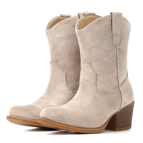 Image of IXU Cowboy Boots for Women Wide Suede Ankle Western Cowgirl Boots