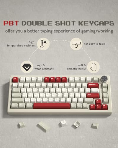 Image of Womier Keycaps, Custom PBT Doubleshot Keycaps 60 65 75 100 Percent, Cherry Profile Retro Keycaps, 61 /64 /68 /84 /87 /100 /104 /108 Gaming Mechanical Keyboard Keycaps, 132 Keys Keycaps Set - Vintage Grey