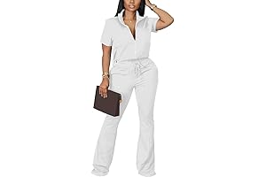 Women's Casual 2 Piece Outfits Lapel Zip Up Jacket Wide Leg Pants Set
