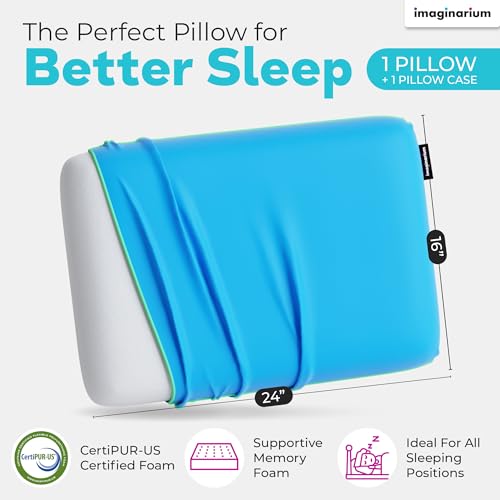 Image of Imaginarium Memory Foam Pillow for Bed - 16 inch x 24 inch Standard - Fun Decorative Colorful Pillow for Sleeping - Back, Stomach & Side Sleepers - Includes Cooling Cover (Cosmic Blue)