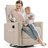 Sweetcrispy swivel recliner chair rocking chair nursery glider rocker recliner for nursery glider nursery chair for living room with extra large footrest high back upholstered deep seat beige  urban country home decor