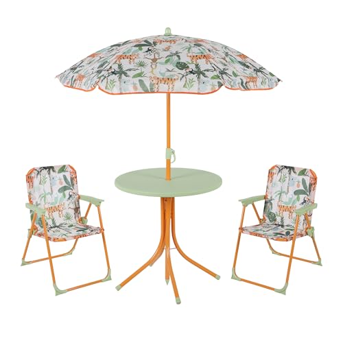 Relaxdays Salon de Jardin pour Enfant, Table, chaises, Parasol, Design Original, 126x100x100 cm, Color varié