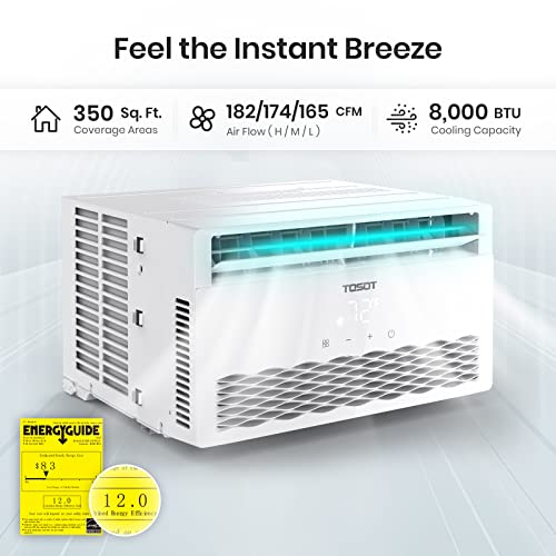 Tosot 8,000 Btu Air Conditioner Cools Up To 350 Sq. Ft. Quiet, Led, Smart Remote Control, Energy Efficient Window Ac, 8000, White #TOP1