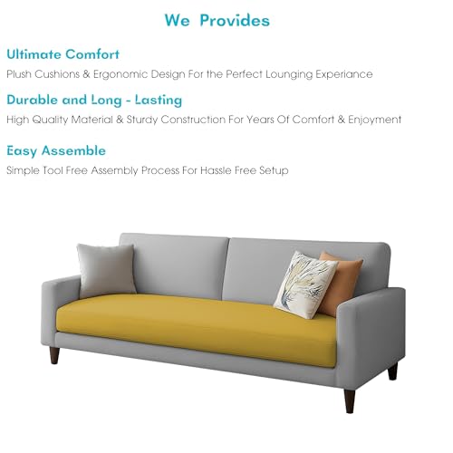Image of Kathleen 3 Seater Sofa Set for Living Room - Foldable Convertible Couch Furniture for Home, Office or Guest Use, Modern Designer Stylish Comfortable (Yellow Grey)