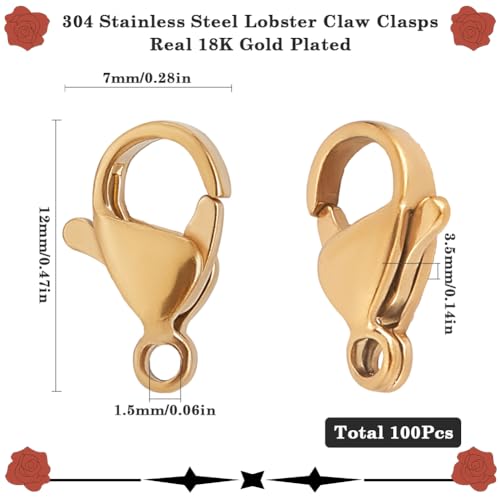 SOFPLATE 1 Box 100Pcs Real 18K Gold Plated Lobster Claw Clasp Jewellery Lobster Clasps Stainless Steel Connectors Accessories for Jewellery Making Supplies DIY Necklace Bracelet Keychains Crafts - Image 2