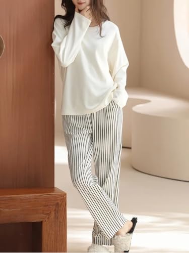 Image of Celary Women's Korean Night Suit Set | Round Neck Full Sleeve Top & Printed Ankle Length Pyjama | Skin-Friendly Fabric Soft Breathable Stretchable Loungewear | M to 2XL