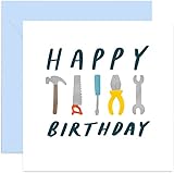Old English Co. DIY Tools Happy Birthday Card for Him - Illustrated Hammer Saw Screwdriver Card for Dad, Brother, Son, Grandad | Fun Birthday Card for Men | Blank Inside & Envelope Included