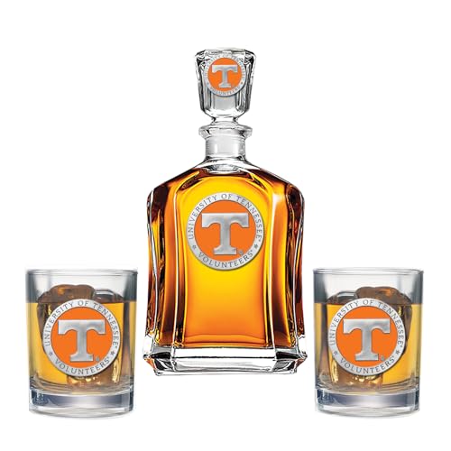 Tennessee Decanter with 2 Glasses Combination Set | 24 OZ Pourer with 2 Double Old-Fashioned Glasses | Expertly Crafted Pewter Glass by Heritage Pewter