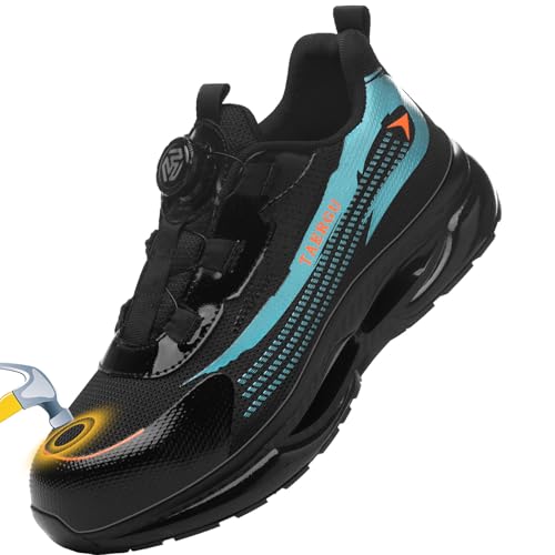 TAERGU Sicherheitsschuhe Herren S1 Arbeitsschuhe mit Stahlkappe Trends Drehknopf S3 Sportliche Leicht Atmungsaktiv Stahlkappenschuhe SBP SRC Einstichresistent Safety Shoes Schutzschuhe,Blau,43.5EU