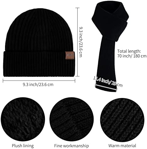 Aneco Winter Knit Gloves for Men Warmer Scarf Beanie Hat Thermal Earmuffs Touchscreen Gloves Set for Men Women