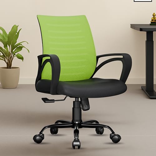 Image of beAAtho Verona Mesh Mid-Back Ergonomic Desk Office Chair with Tilting Mechanism, Comfortable Seat, and Revolving Heavy Duty Metal Base | Ideal for Work from Home & Study (Green)