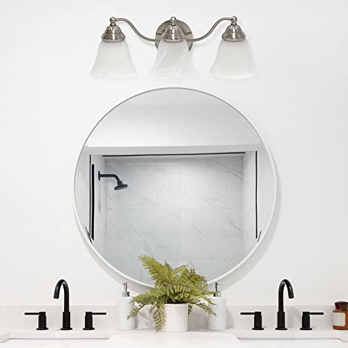 Image of Simple Designs VT1023-BSN 19.25 inch Classic 3 Light Winding Metal and Frosted Marble White Bell Shape Glass Shades Decorative Wall Mounted Vanity Fixture For Bathroom, Entryway, Hallway, Brushed Nickel