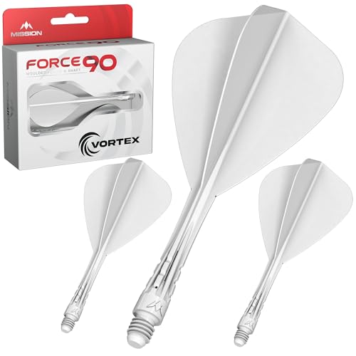 Mission Darts | Force 90 Vortex | Moulded Flight & Shaft | Kite Shape | Multiple Lengths and Colours Available. (White, Short)