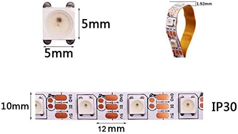 YUNBO WS2812B RGB LED Pixel Strip 5M 300LEDs, Individually Addressable 60 Pixels/M 5050 SMD 5V White PCB IP20 NO-Waterproof Cuttable Smart Flexible LED Lighting