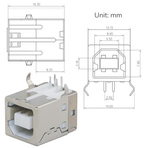 Conector USB Tipo B hembra ángulo 90° paquete 10 uds miniatura 2