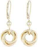 Dainty 14K Yellow Gold-Filled Love Knot Dangle Earrings for Women | Elegant Leverback Circle Drop Earrings | Minimalist Jewelry Gift for Her