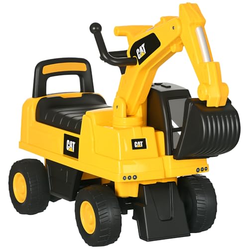 HOMCOM Ruspa Giocattolo con Licenza Caterpillar e Vano Contenitore, Escavatore Giocattolo Cavalcabile per Bambini da 1-3...