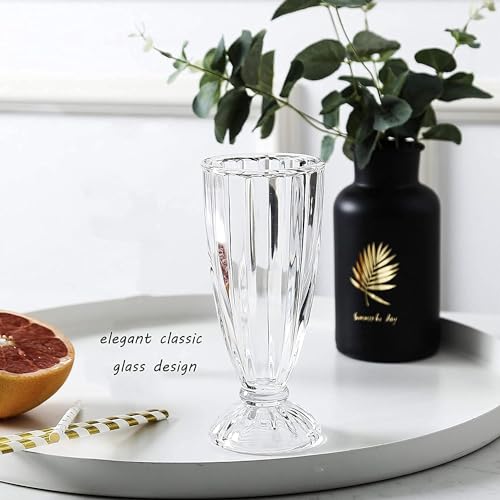 Image of 350ml Faluda Milkshake Glass, Fountain Classic Glass for Ice Cream, Coco Cocktail Desert Decoration American Diner Style Fountain Long Tall Smoothie Fruit Juice Glass (Pack of 6 Glass)