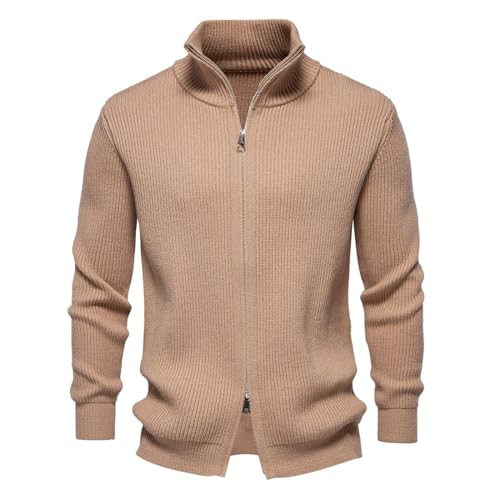 Men's Full Zip Cardigan Sweater Casual Stand Collar Slim Fit Cable Ribbed Knit Long Sleeve Sweaters