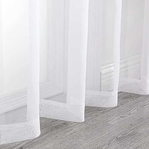 Image of OWENIE White Sheer Curtains 68 Inch Length 2 Panels Set for Bedroom Living Room, Light Filtering Voile Sheer Curtains, Airy Rod Pocket Farmhouse Curtain, White, Each 42Wx68L inch
