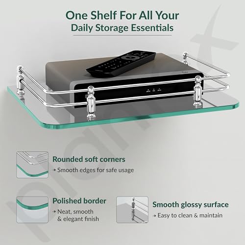 Image of Plantex Glass Setup Box Stand Wall Mounted /Glass Shelf /Wall Shelf Rack /Wall Mount Holder with Wall Brackets (12 X 9 Inch)