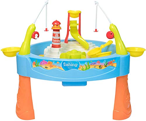 JoyKip Mesa de Pesca de Arena y Agua para niños - Mesa de Estanque de Agua y Arena magnética 2 en 1, Jugar en Interiores y Exteriores - Juguete Educativo de Aprendizaje con Cover