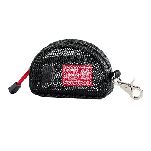 Rough Enough Small Coin Purse Pouch Change Card Holder with Zipper Clip on Buckle for Men Women Black Mesh