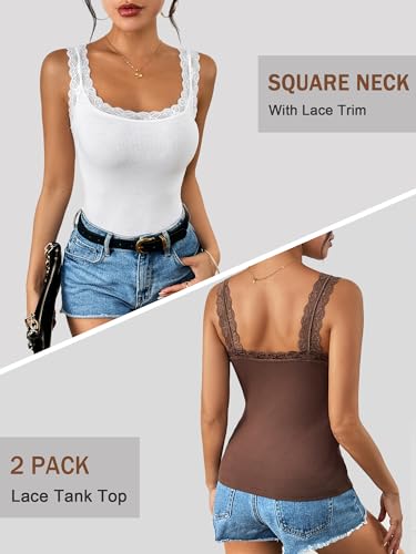 Image of Ibeauti 2 Pack Lace Camisole Tank Tops for Women Sleeveless Summer Going Out Tops Ribbed Cami Undershirts
