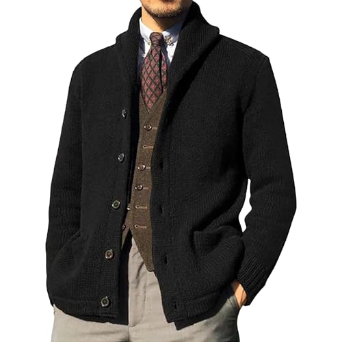 Men Button Down Casual Cardigans Shawl Collar Sweater with Pockets Shawl Collar Buttons Knit Cardigan Sweater