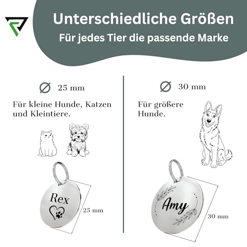 ROGGS Hundemarke mit Gravur – personalisierte Hundemarken Edelstahl rund – Dog Tag Namensschild Hund für Halsband, Adressanhänger beidseitig inkl. QR Code für Hunde, Katzen, Welpen (25mm)