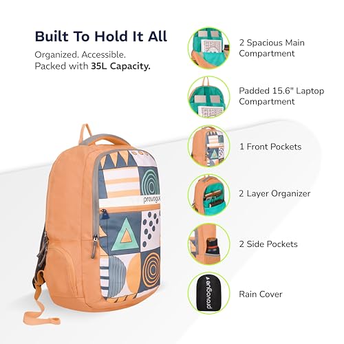 Image of Provogue Blaze Laptop Backpack 35L with 2 spacious compartments and Rain Cover - School Bag for Girls | Girls School Bag, College Backpack for Women and Men with Laptop compartment