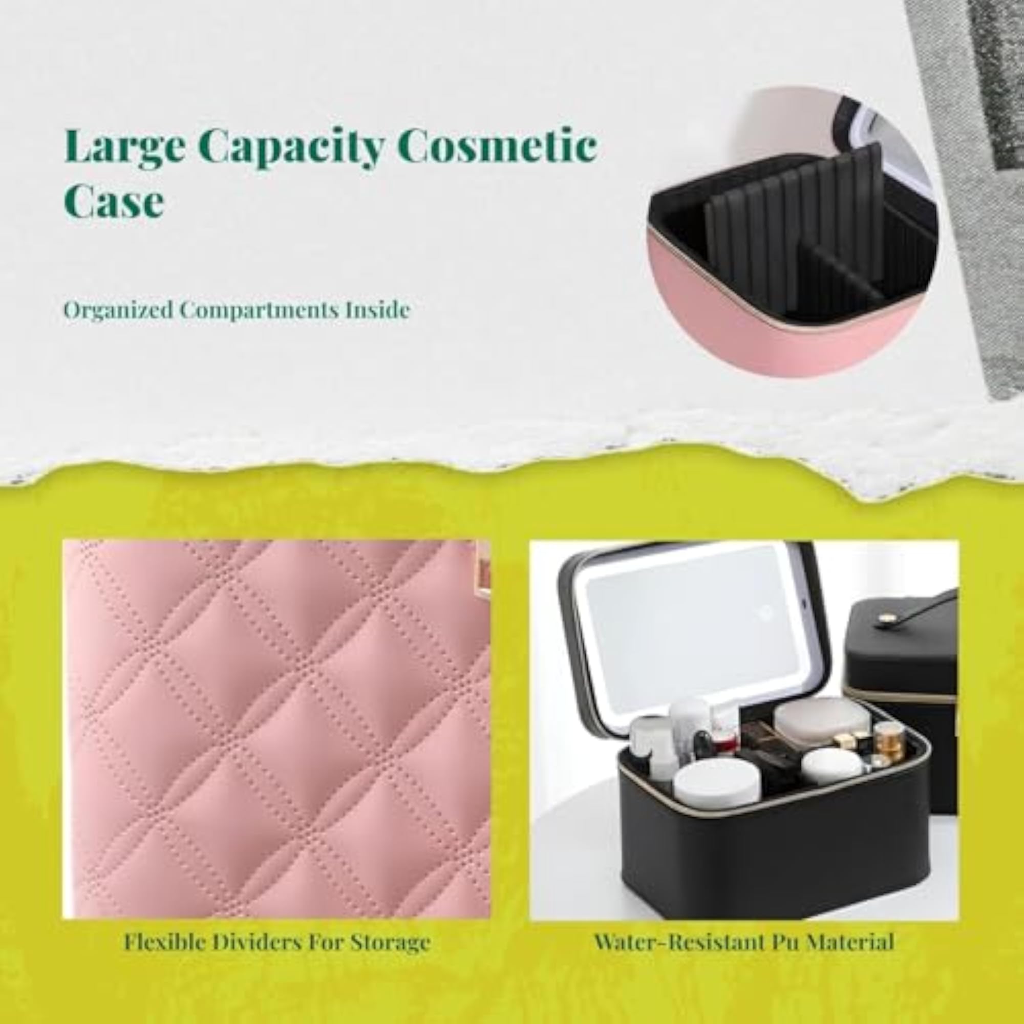 Portable Illuminated Mirror Cosmetic Organizer Makeup Bag, Large Capacity