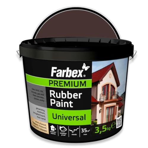 FARBEX Universal Premium Gummi Farbe-Innen und Außenfarbe für alle Oberflächen, Elastische Abdichtung gegen Feuchtigkeit, Witterung-3,5 kg-Braun