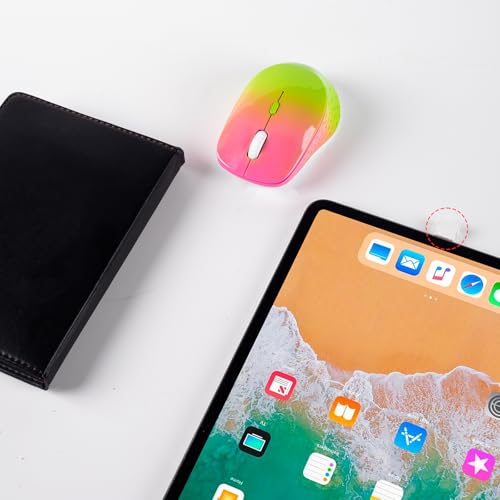 Wireless Mouse,USB-C & USB-A Dual Receiver Silent Rechargeable Mouse,Ergonomic Portable Optical Mouse for MacBook, iPad, Tablet, Laptop, PC–Gradient Pink Green - image 3