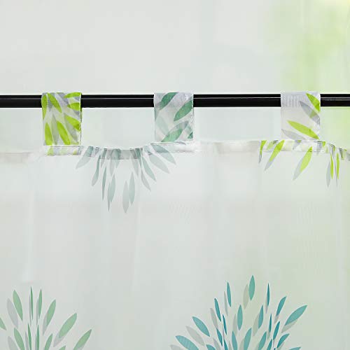 ESLIR Modern Bistro Curtain Kitchen Curtains Transparent Curtains with Loops Short Curtain Voile Circle Pattern Green HxW 45 x 120 cm Pack of 1 - Image 3