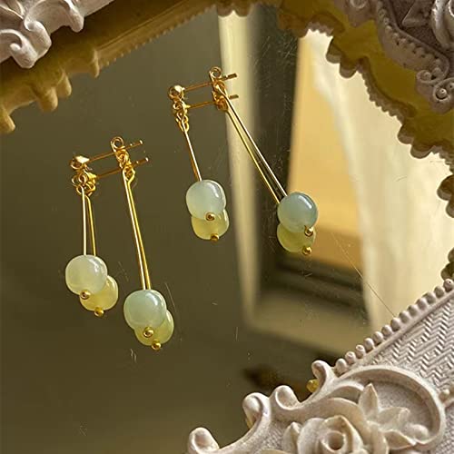 Looyuupee Natural Hetian Jade Bead Earrings, Lucky Green Jade, Dainty Green Real Jade Charm Pendant Jewelry Studs, Handmade Earrings Stud Hoop Earrings For Women (925 Sterling Silver With Gold Plated) #TOP3