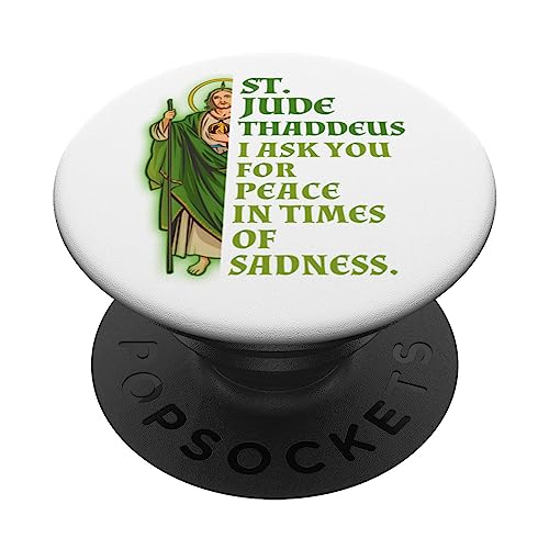 Saint Jude Thaddeus Give Me Peace In Times Of Sadness PopSockets Swappable PopGrip, Black