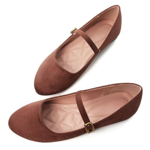 Stunner Women's Mary Jane Flats Fashion Round Toe Ballet Flat Comfortable Ankle Strap Flats Slip On Dress Shoes 22