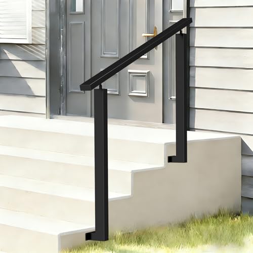 Barandilla Exterior, 2 – 3 Peldaños, Pasamanos de Escalera Exterior, Ajustable, Barandilla de Metal, Barandilla Escalera Negra Interior, Montaje Lateral, Pasamanos para Escaleras, para Villas