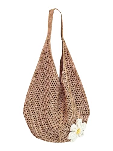 Bolso tote tejido de ganchillo con apliques florales para mujer, ideal para verano, playa y vacaciones miniatura 1